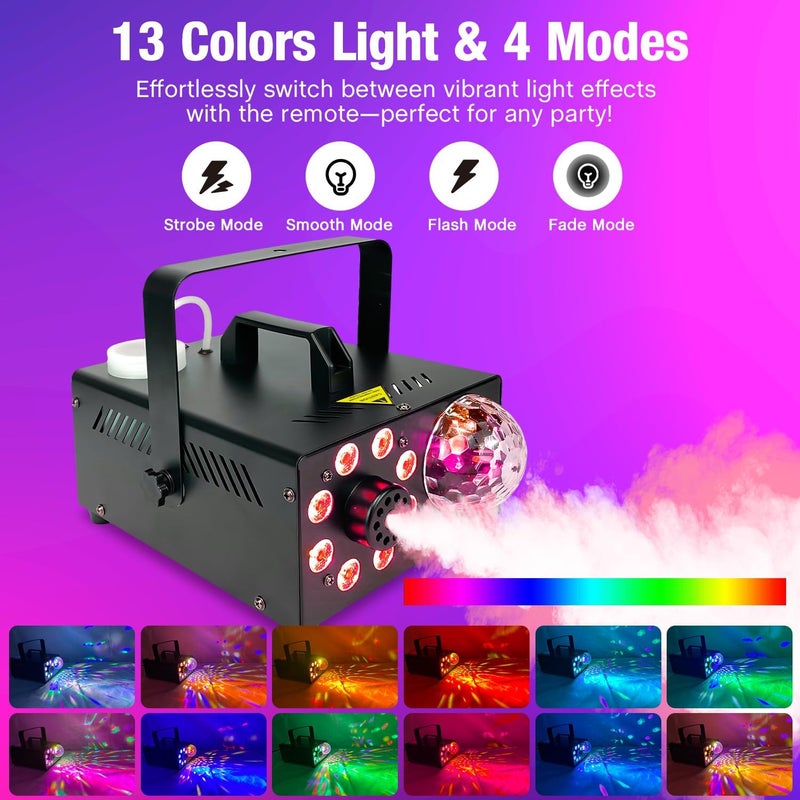 JIYUZEST Fog Machine with Remote, Indoor Smoke Machine for Halloween & Parties, 600W 2000CFM, 13 Color LED Lights & Timer for DJ Stage, Wedding, Photography - Image 3